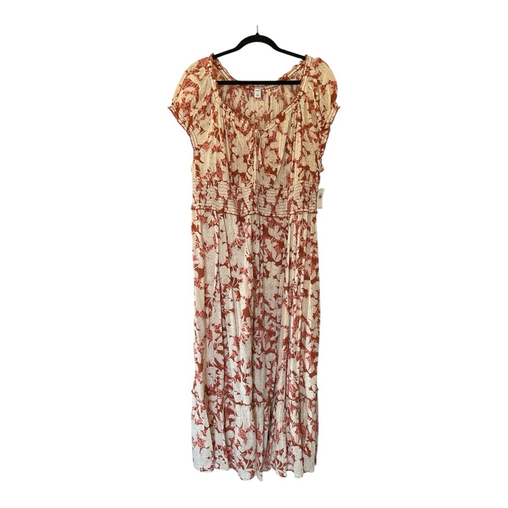 Floral Print Maxi Dress - Red and Cream